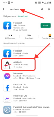 Searching for the Acebook App